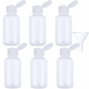 Hotop 6 Pack Transparent Plastic Air Flight Travel Bottle Set with Small Funnel for Flight, Airport, Holiday (75 ML)