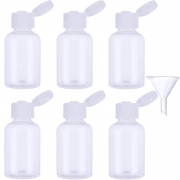 Hotop 6 Pack Transparent Plastic Air Flight Travel Bottle Set with Small Funnel for Flight, Airport, Holiday (50 ML)