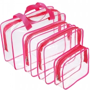 Hotop 4 Pieces Clear Make-up Bags Travel Toiletry Bag Organizers for Traveling, Business Trip and School, Water-proof (Rose Red)