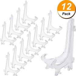 Hotop 6 Inches Clear Plastic Display Easels Plate Stand Holder for Pictures Home Wedding Decoration, 12 Pieces