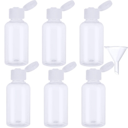 Hotop 6 Pack Transparent Plastic Air Flight Travel Bottle Set with Small Funnel for Flight, Airport, Holiday (75 ML)