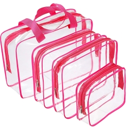 Hotop 4 Pieces Clear Make-up Bags Travel Toiletry Bag Organizers for Traveling, Business Trip and School, Water-proof (Rose Red)
