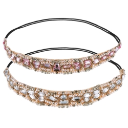 Hotop 2 Pieces Handmade Rhinestone Crystal Beaded Elastic Headband Hair Bands Woman Hair Accessories