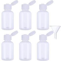 Hotop 6 Pack Transparent Plastic Air Flight Travel Bottle Set with Small Funnel for Flight, Airport, Holiday (50 ML)